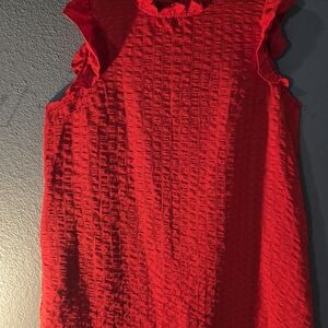 Textured Red Ruffle Sleeve Formal Dress